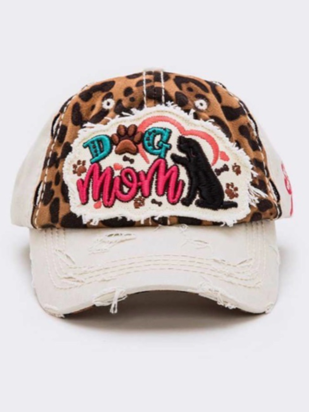 Dog Mom Leopard Patch Baseball Cap - Beige & Brown